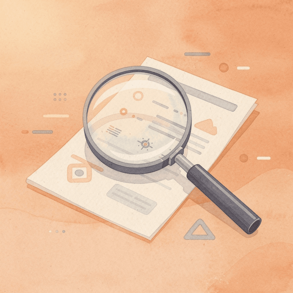 Magnifying glass examining market research and competitor analysis