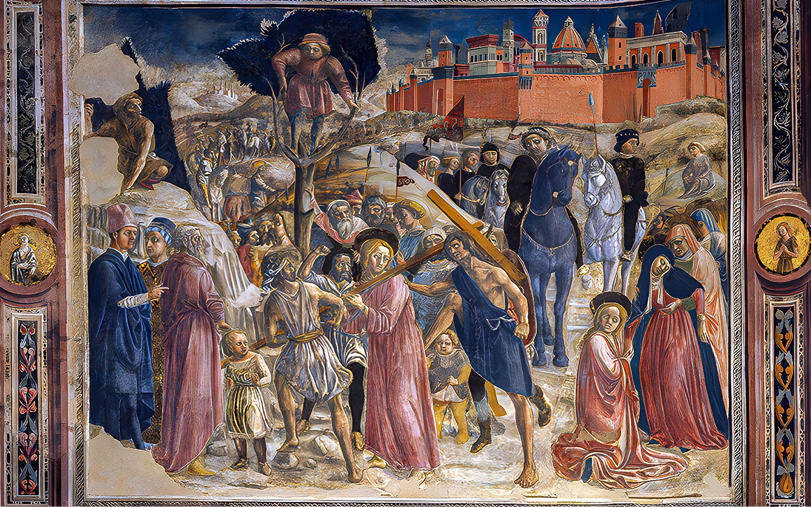 Fresco depicting biblical scene inside Siena Cathedral, Italy.