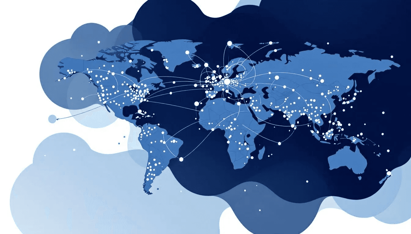 The image depicts a network diagram illustrating the global distribution of lightning nodes within the lightning network, highlighting how it enables low-cost, instant bitcoin transactions through open payment channels. This decentralized system facilitates multiple off-chain transactions, significantly reducing transaction fees and improving transaction speed for users worldwide.