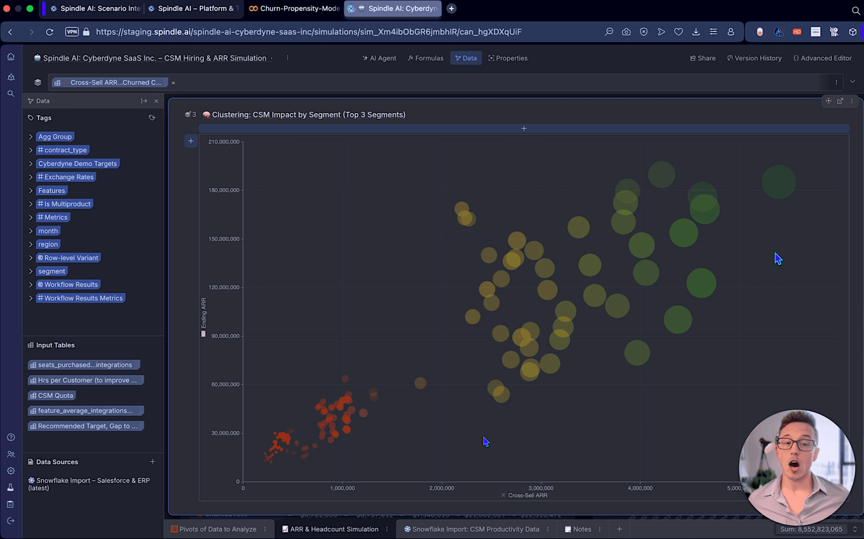 Spindle’s AI agent generating and analyzing an FP&A scenario landscape in real time (still from demo video)