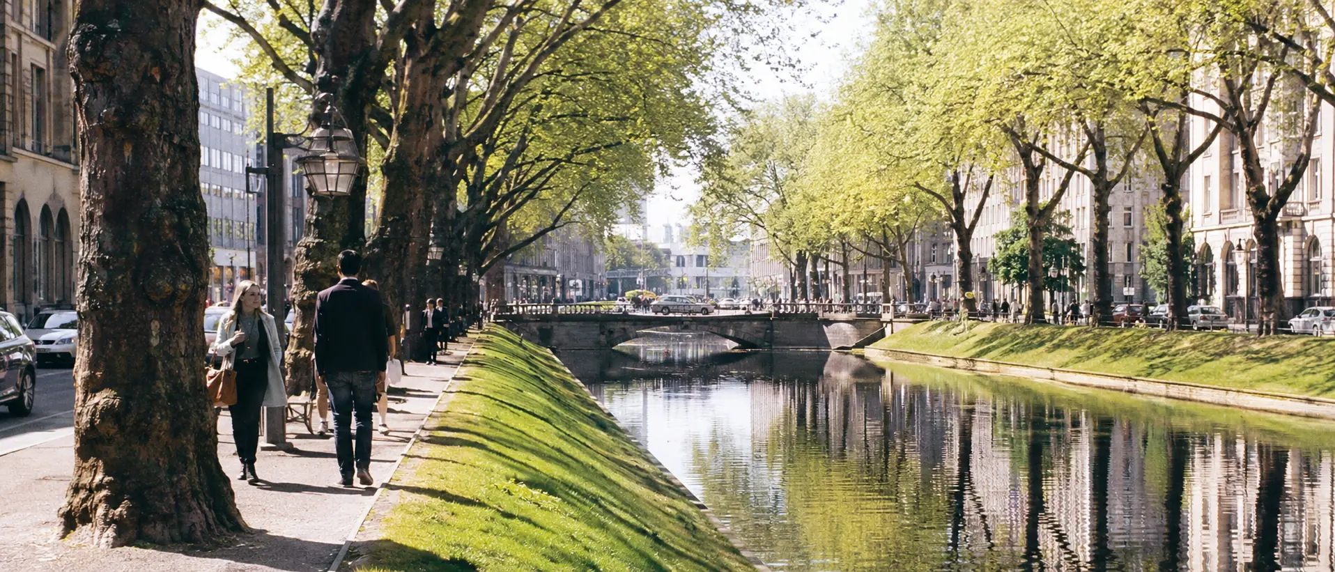 Düsseldorfer Rheinufer mit MedienHafen, Symbolbild für Premium-Pflegemarkt Düsseldorf