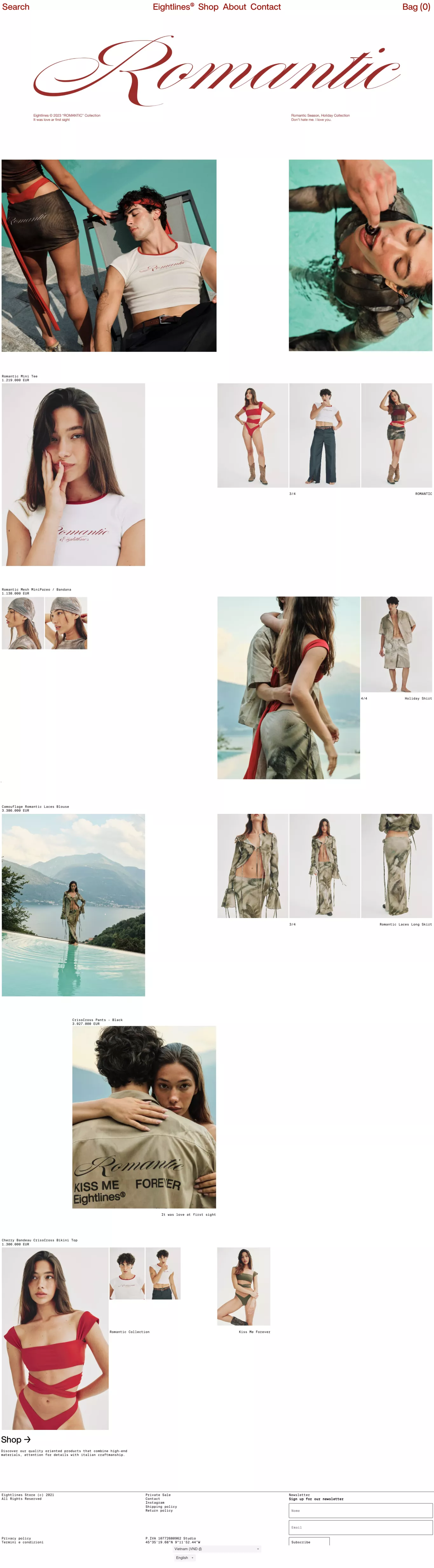 Eightlines Store ecommerce page screenshot showcasing Fashion and Ecommerce design
