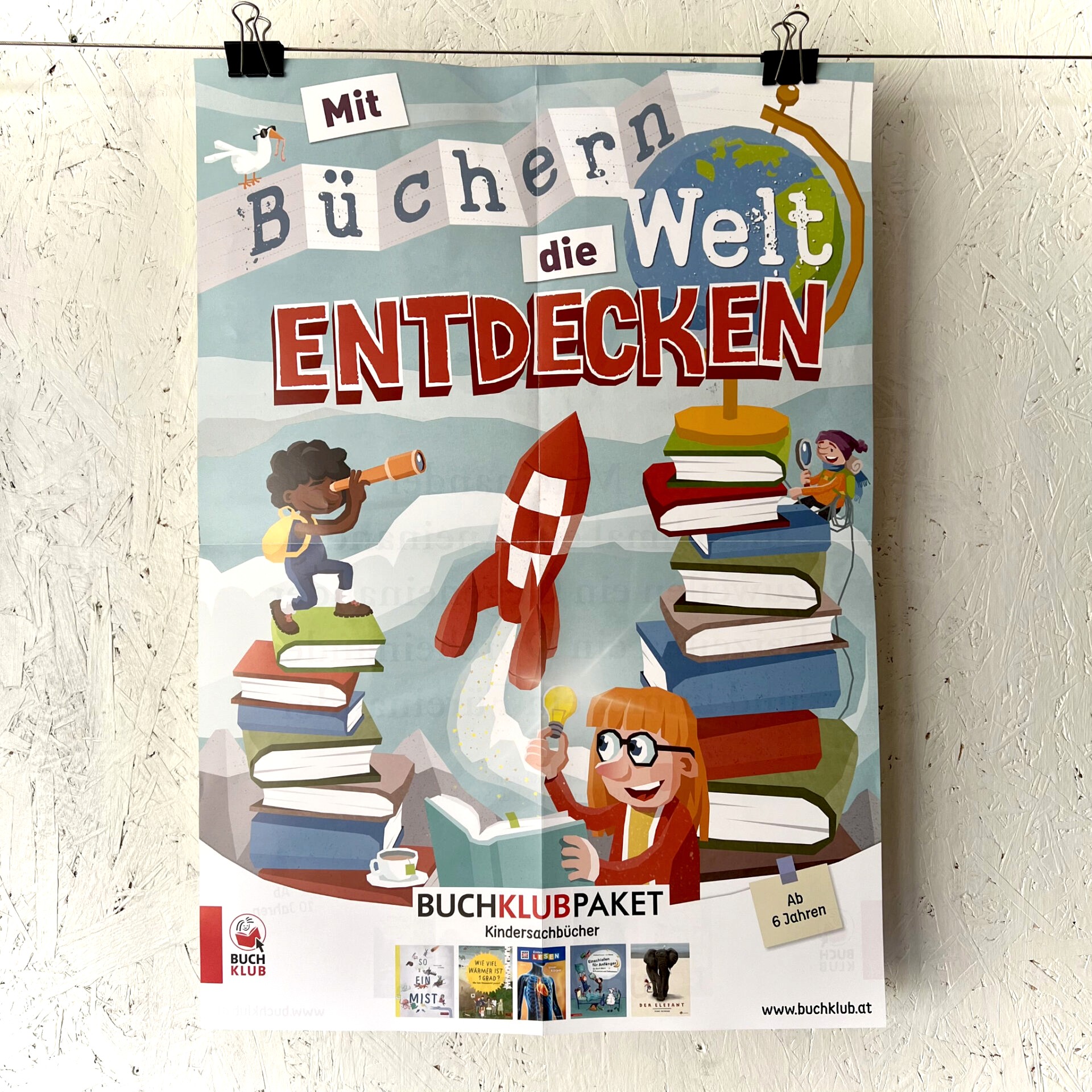 Poster Mit Büchern die Welt entdecken