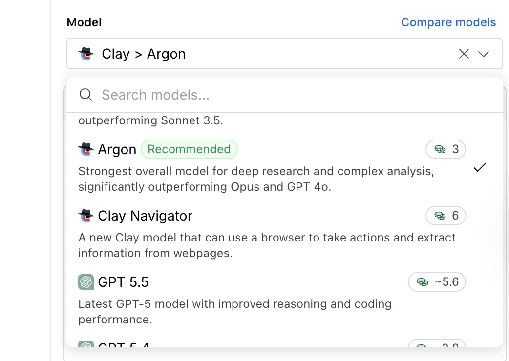 the main and varied claygent models you can run