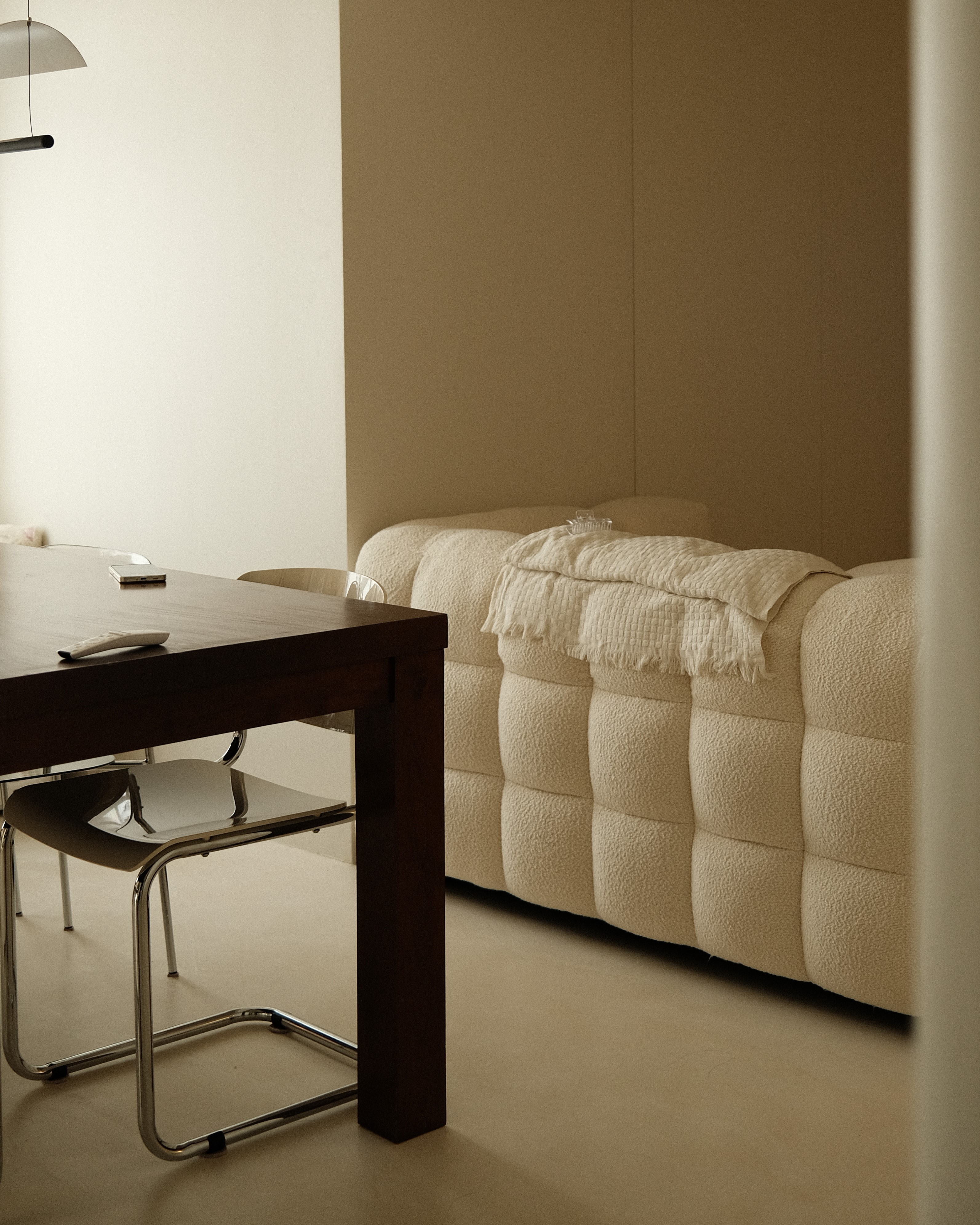 Neutral living room with plush sofa and open plan (home renovation in Singapore, Persqft)