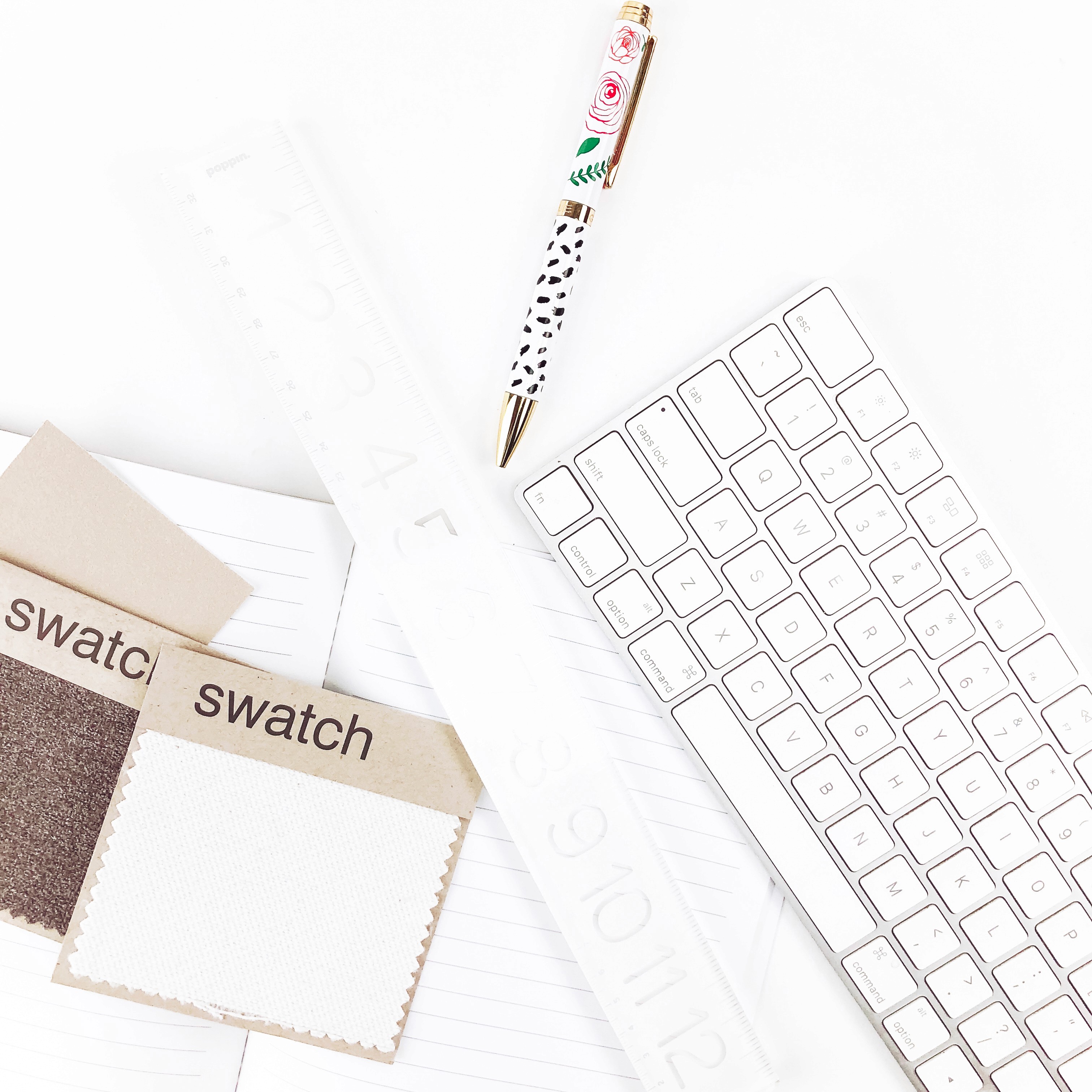 keyboard and fabric swatches