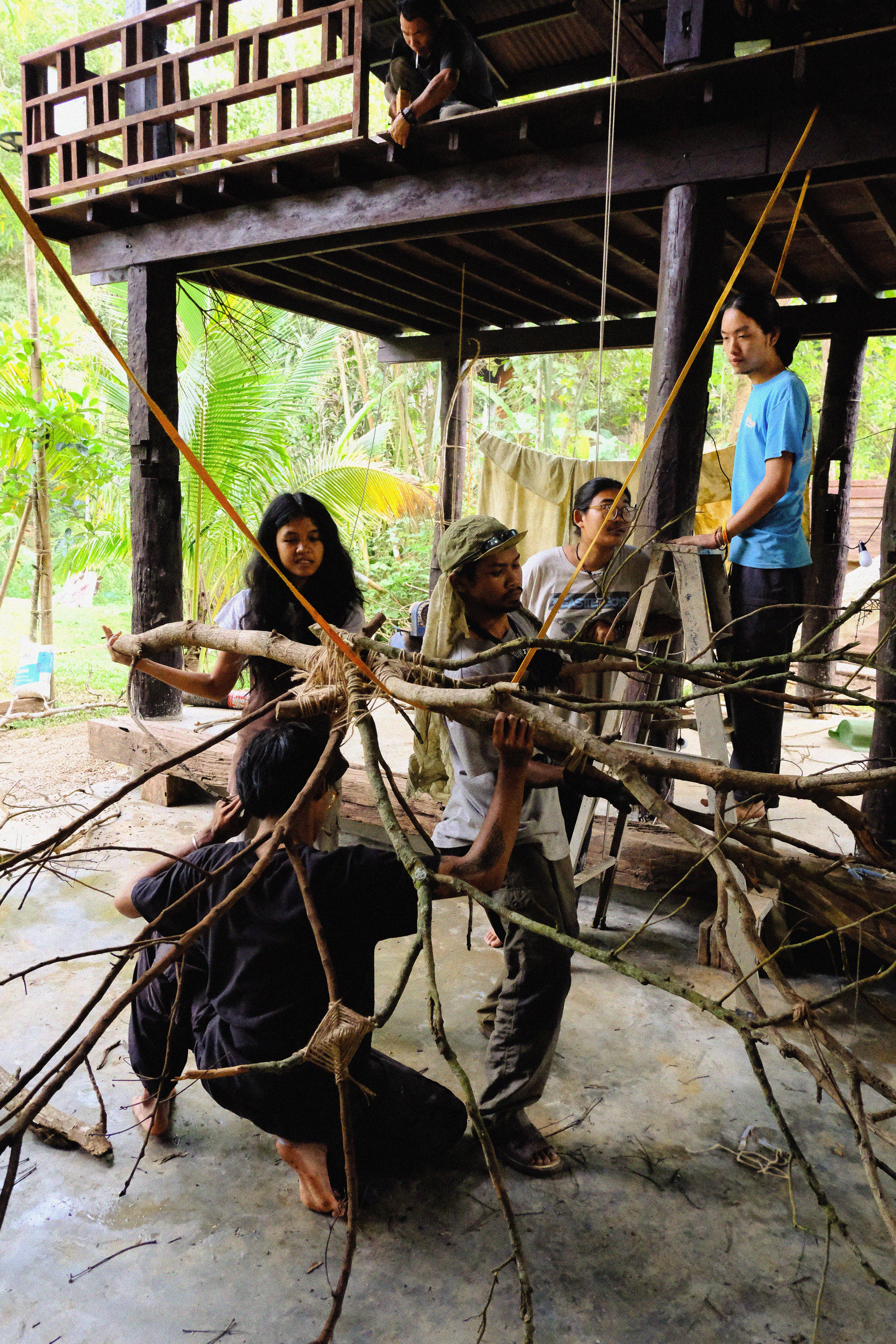 team workspace with people working