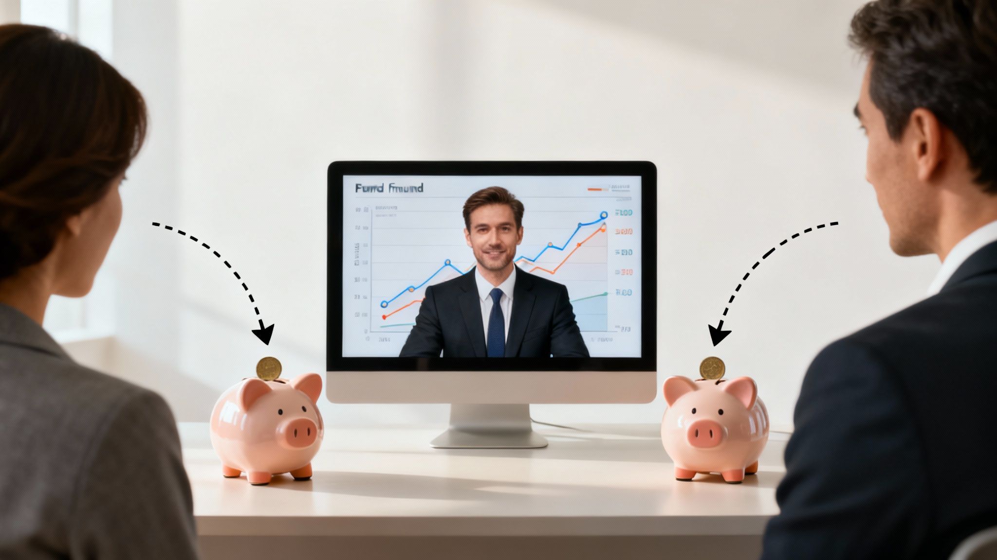 A balance scale weighing a clock on one side and a stack of coins on the other, symbolizing the difference between time-weighted and money-weighted returns.