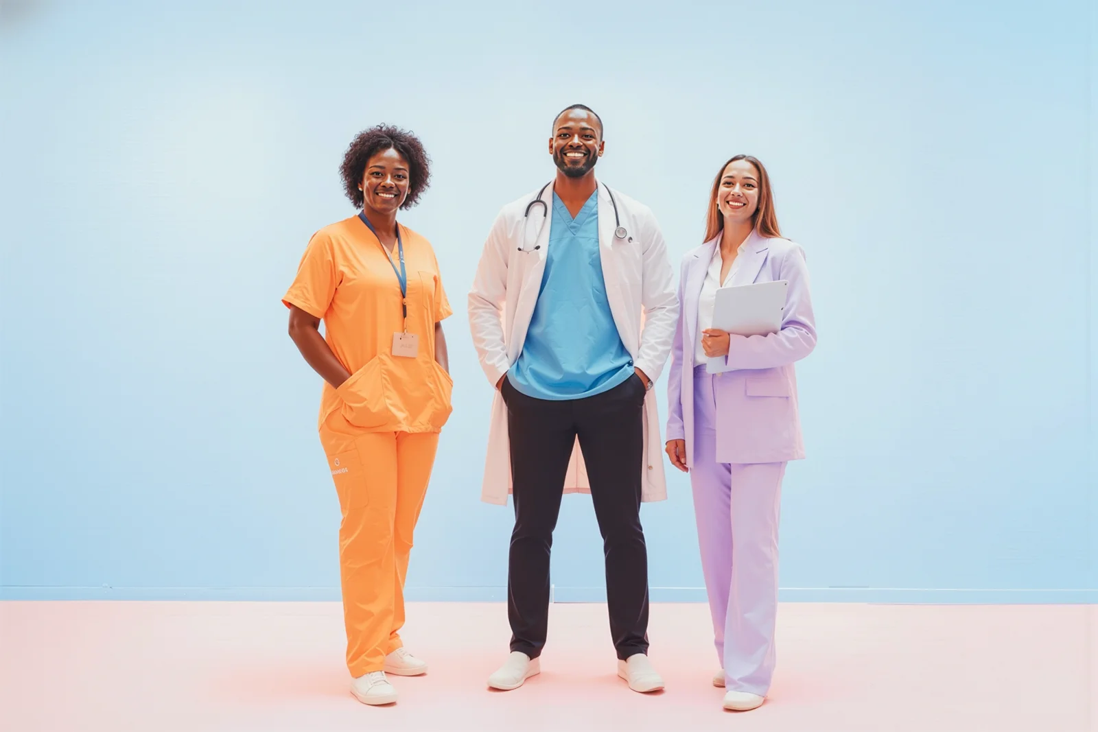Diverse team of healthcare professionals smiling together, representing Synapti Health’s role-specific value-based care training that connects value based care strategy to daily clinical decisions.