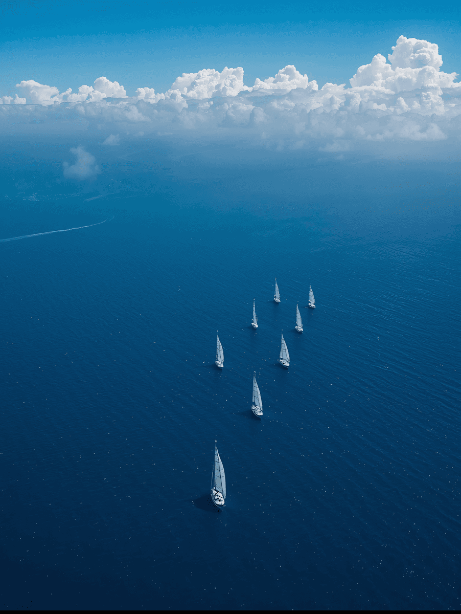 Sailboats on Blue Ocean
