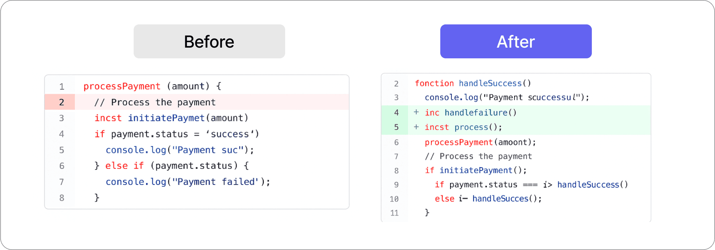 Code review example diff showing architectural improvement and cleaner function separation