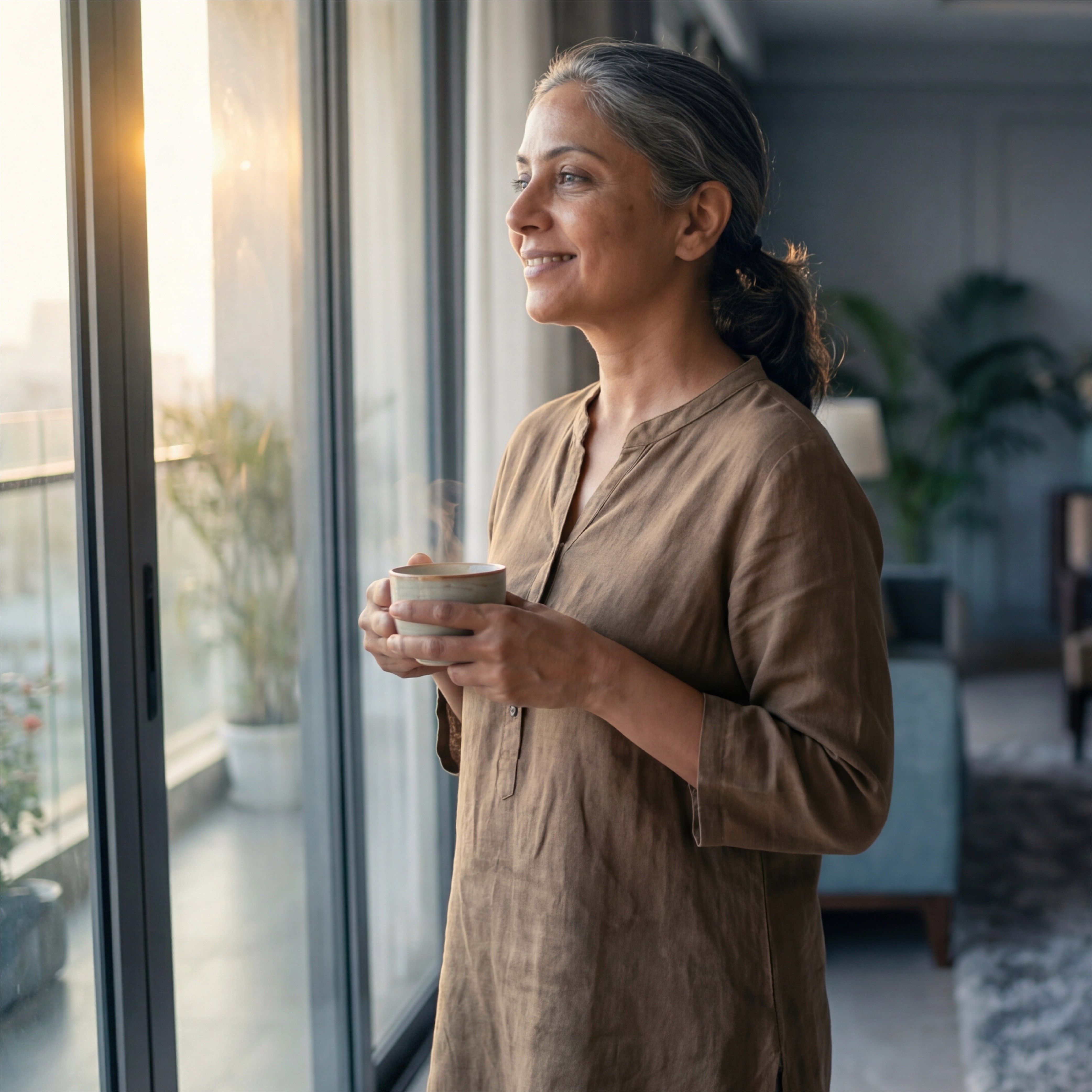smiling man wearing black turtleneck shirt holding camrea