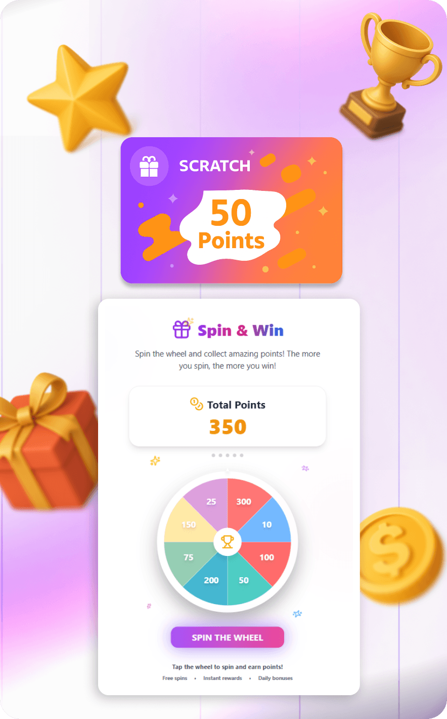 pin-the-wheel interface offering instant-win gamified rewards to boost loyalty engagement