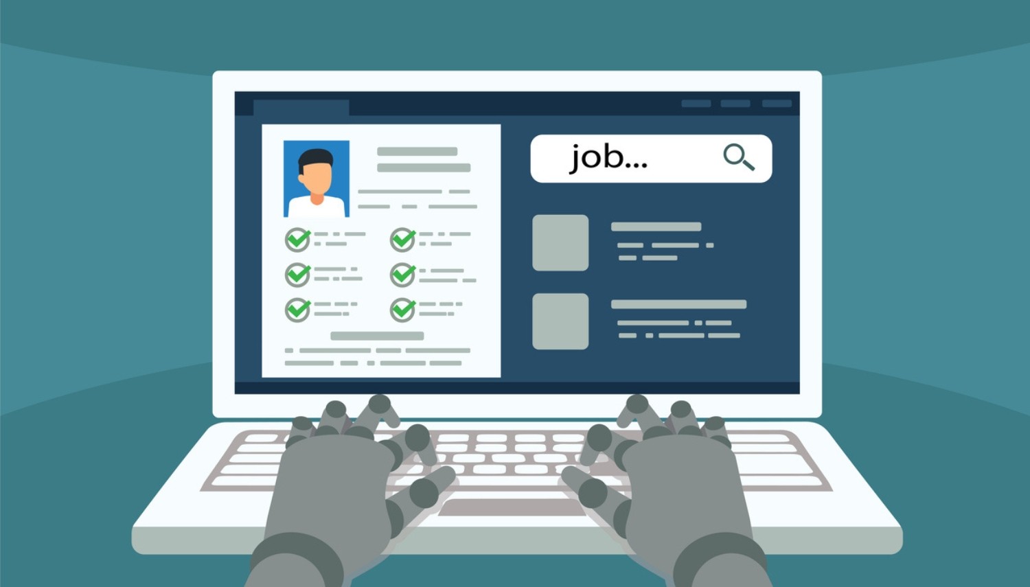 Illustration of a person surrounded by symbols like a question mark, light bulb, gears, and puzzle pieces.