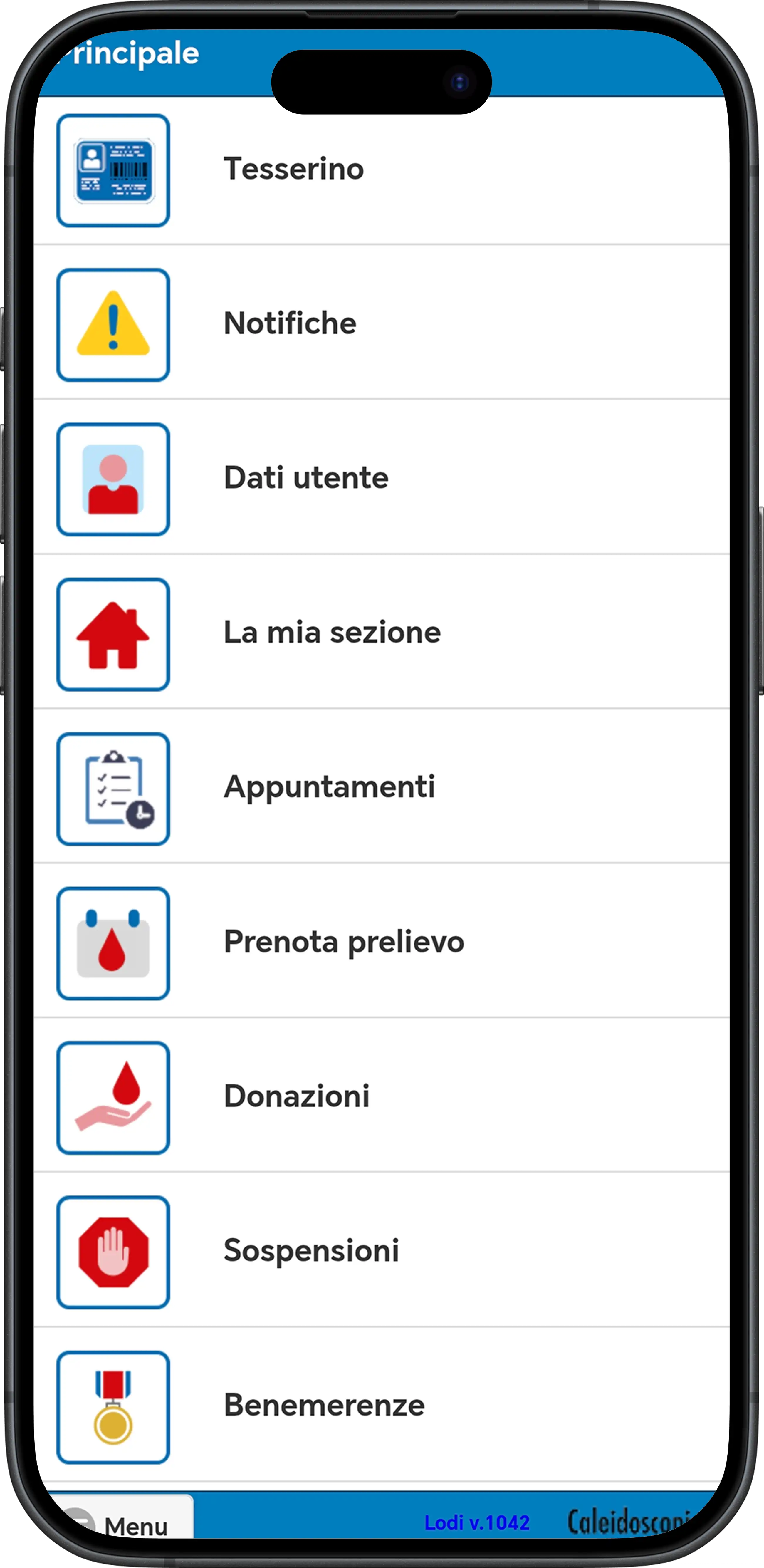 Current app navigation menu