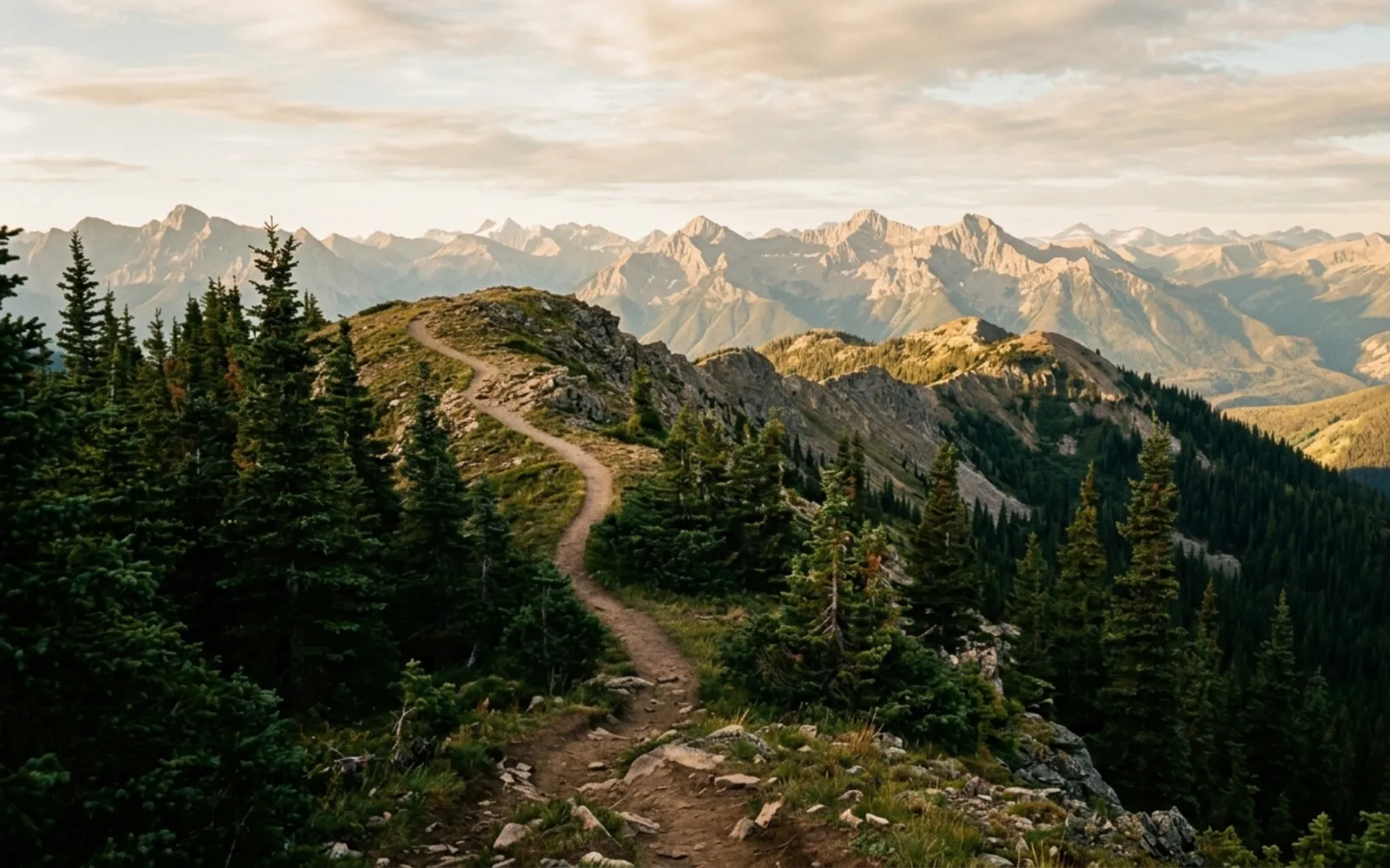 Open alpine ridge above pine forest