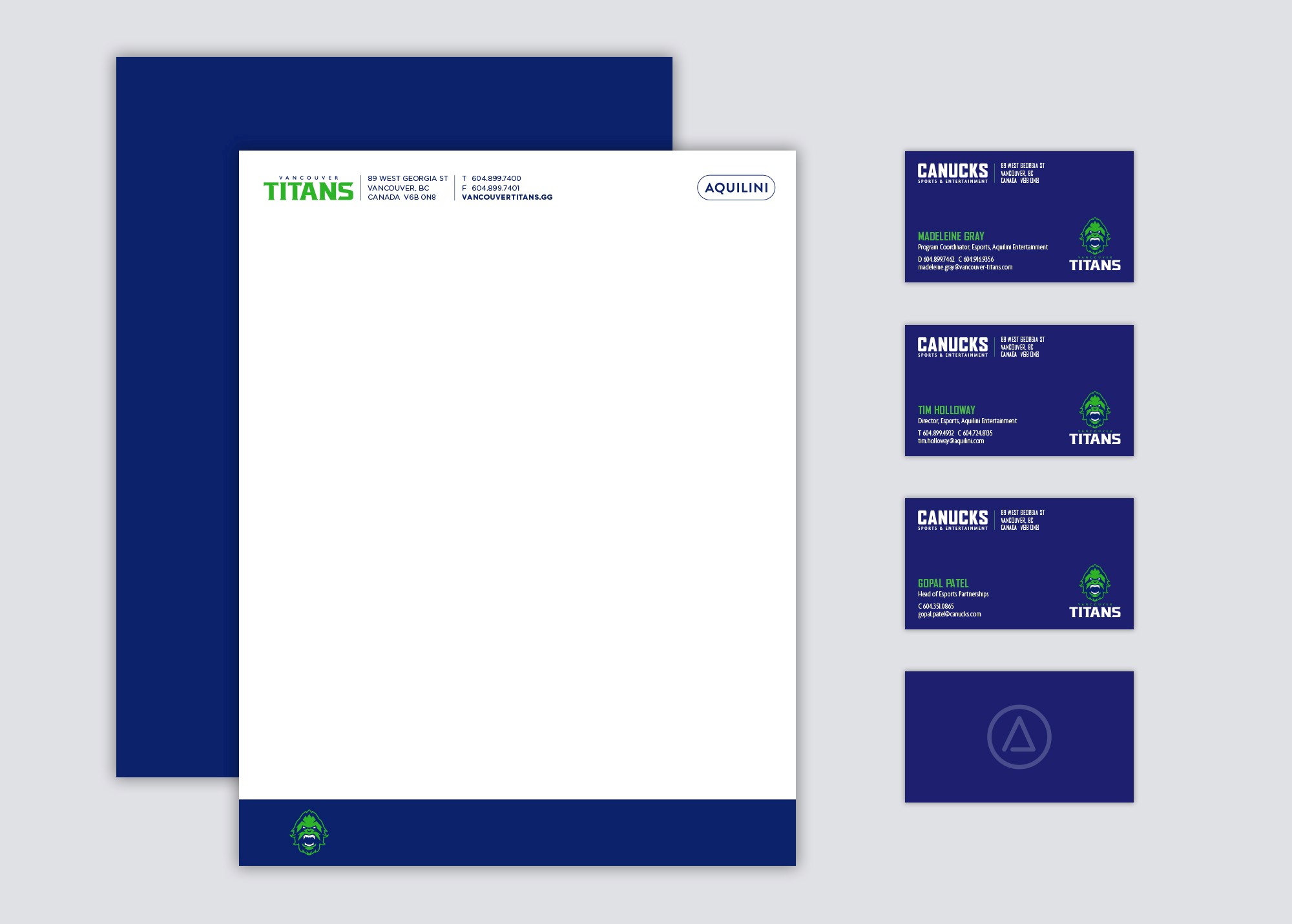Vancouver Titans brand collateral and stationery.