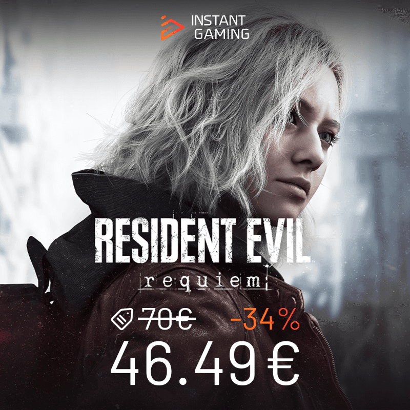 Jaquette Resident Evil: Requiem PC – personnage blond dans une ambiance sombre et glaciale, jeu d’horreur narratif sur KeyVerse Gaming