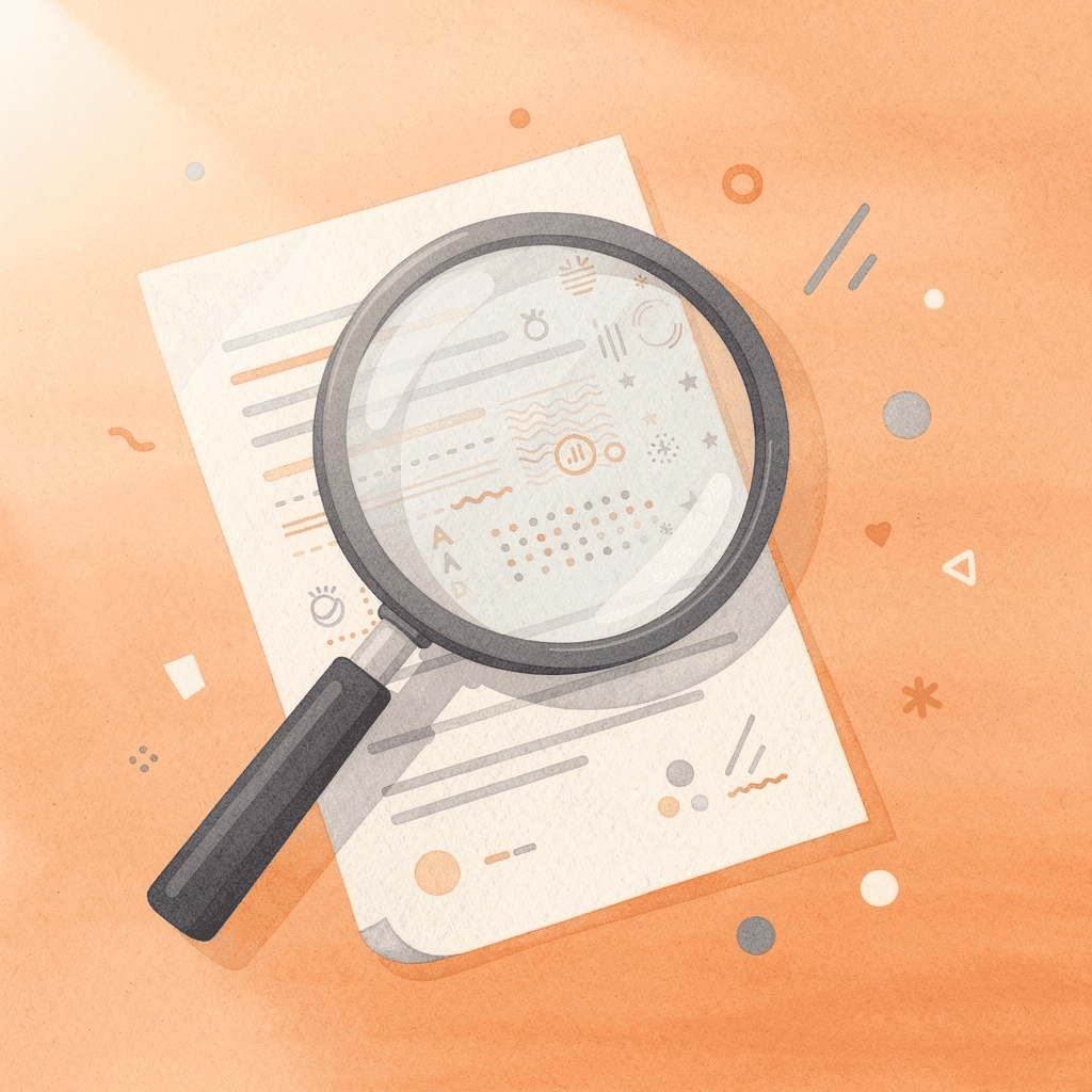 Magnifying glass examining search results representing the challenge of tracking brand visibility in AI responses