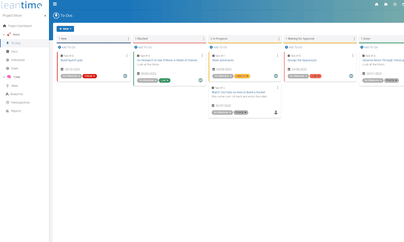 Leantime’s implementation of the kanban method
