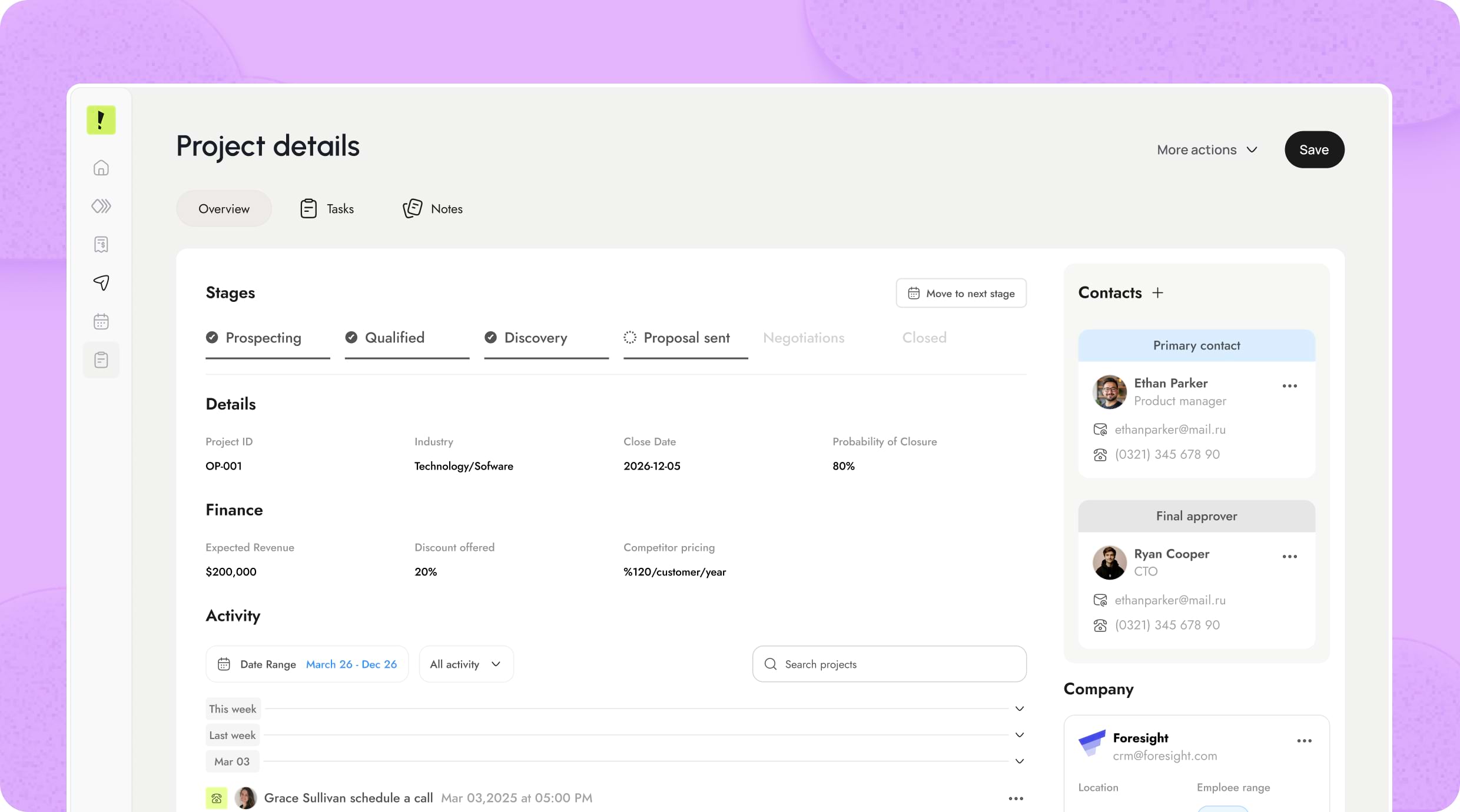 Project details interface