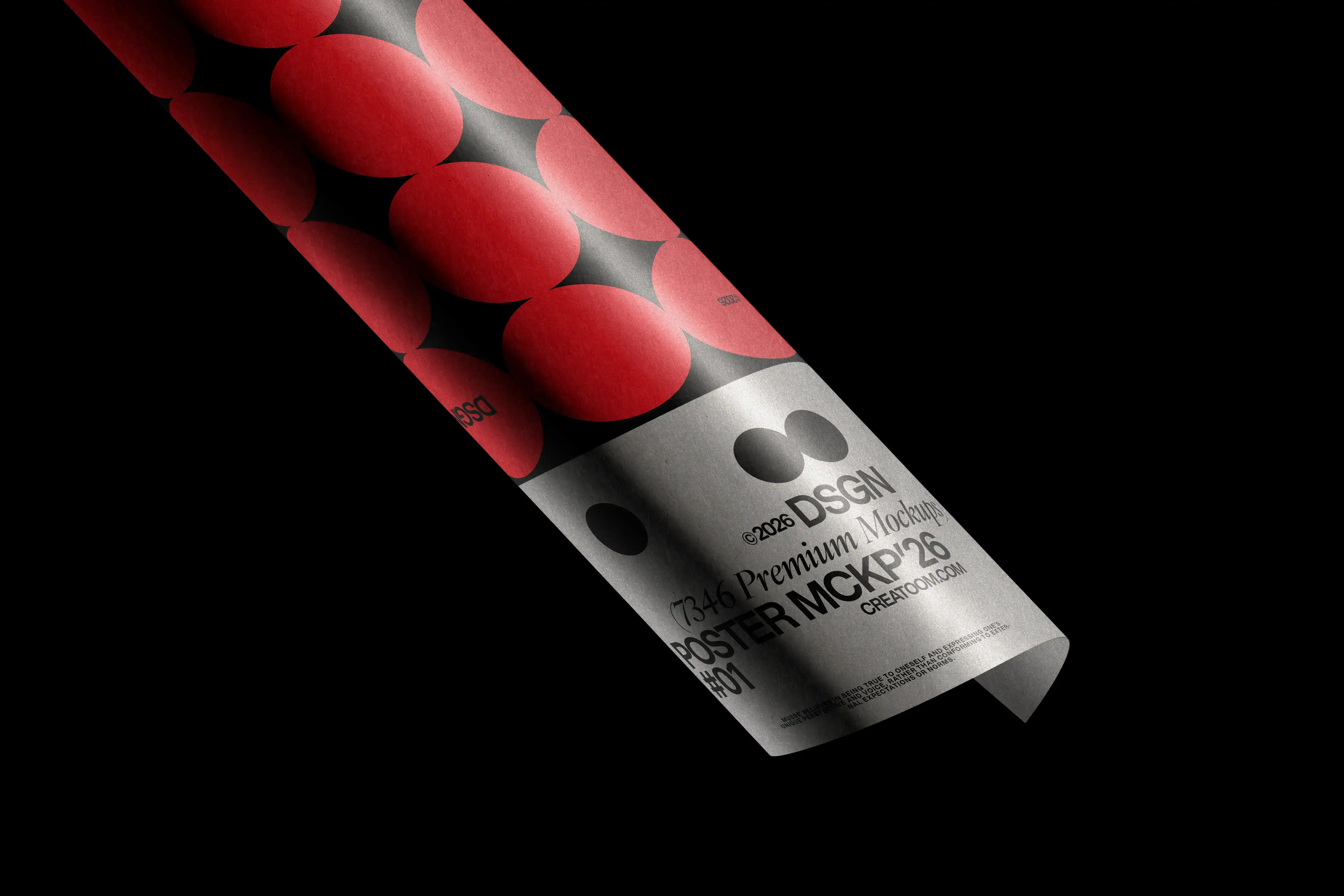 Poster rolled in tube with halftone red and black graphics