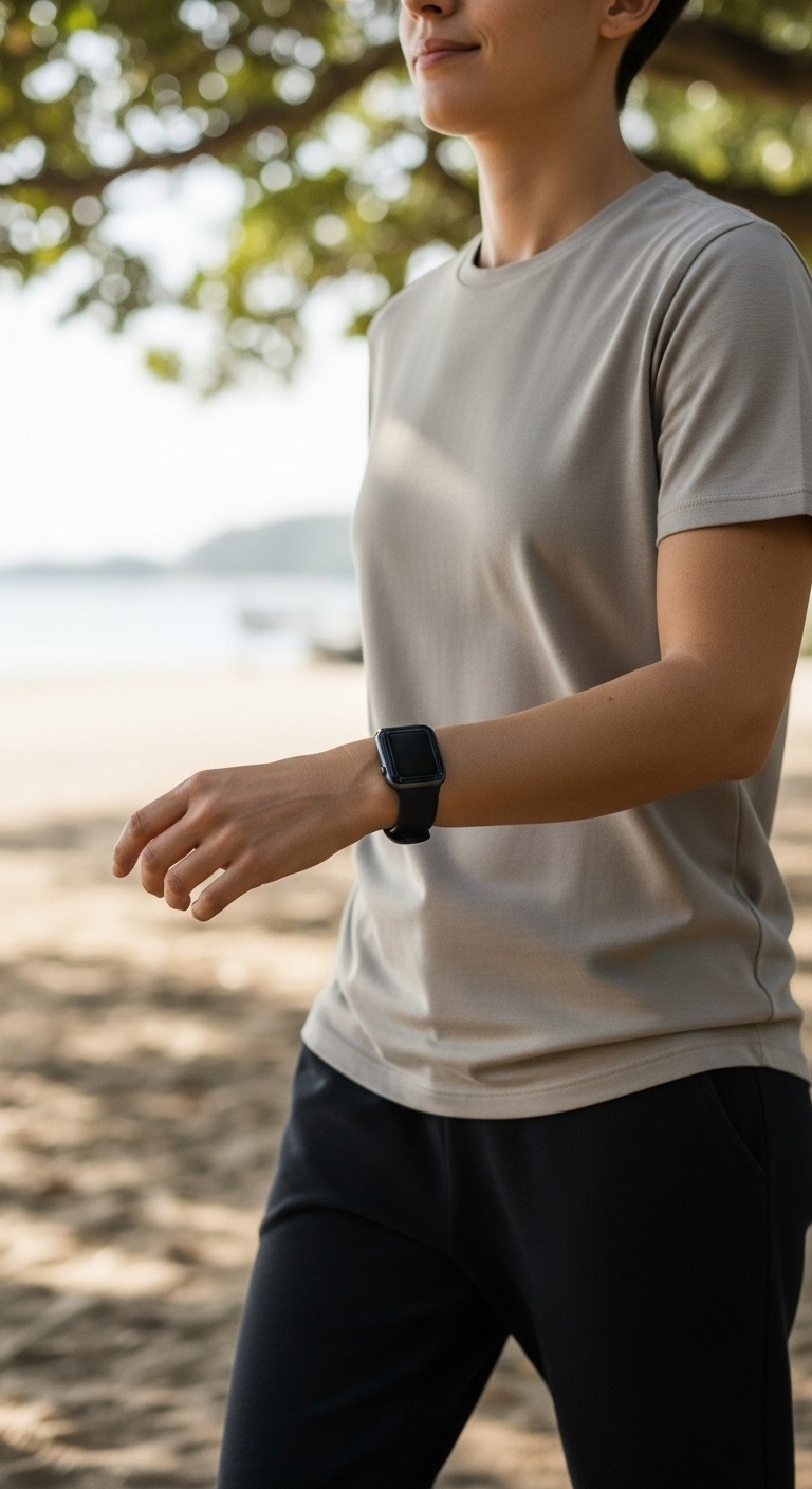 Man walking showing hand in a moving gesture
