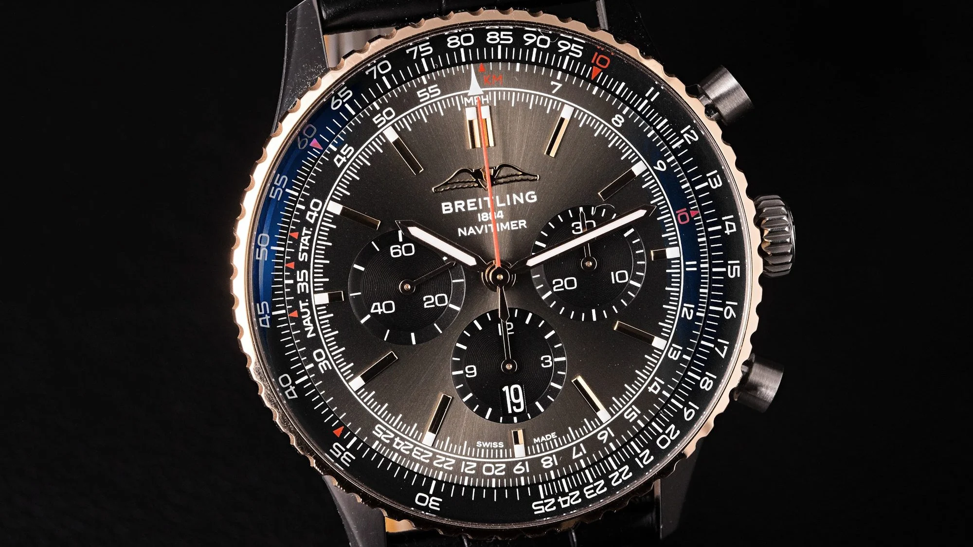 Breitling Navitimer wristwatch, dark gray dial, chronograph