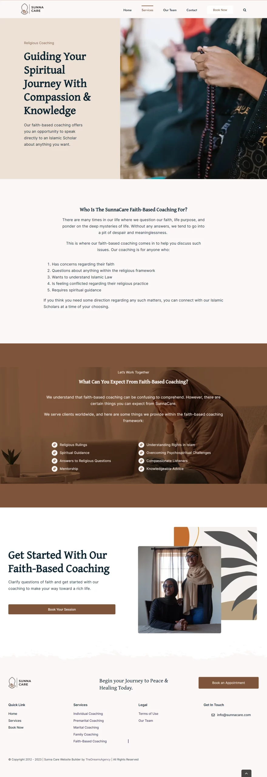 faith-based-coaching page for sunnacare website developed & designed by Dreams Agency Mississauga, Ontario