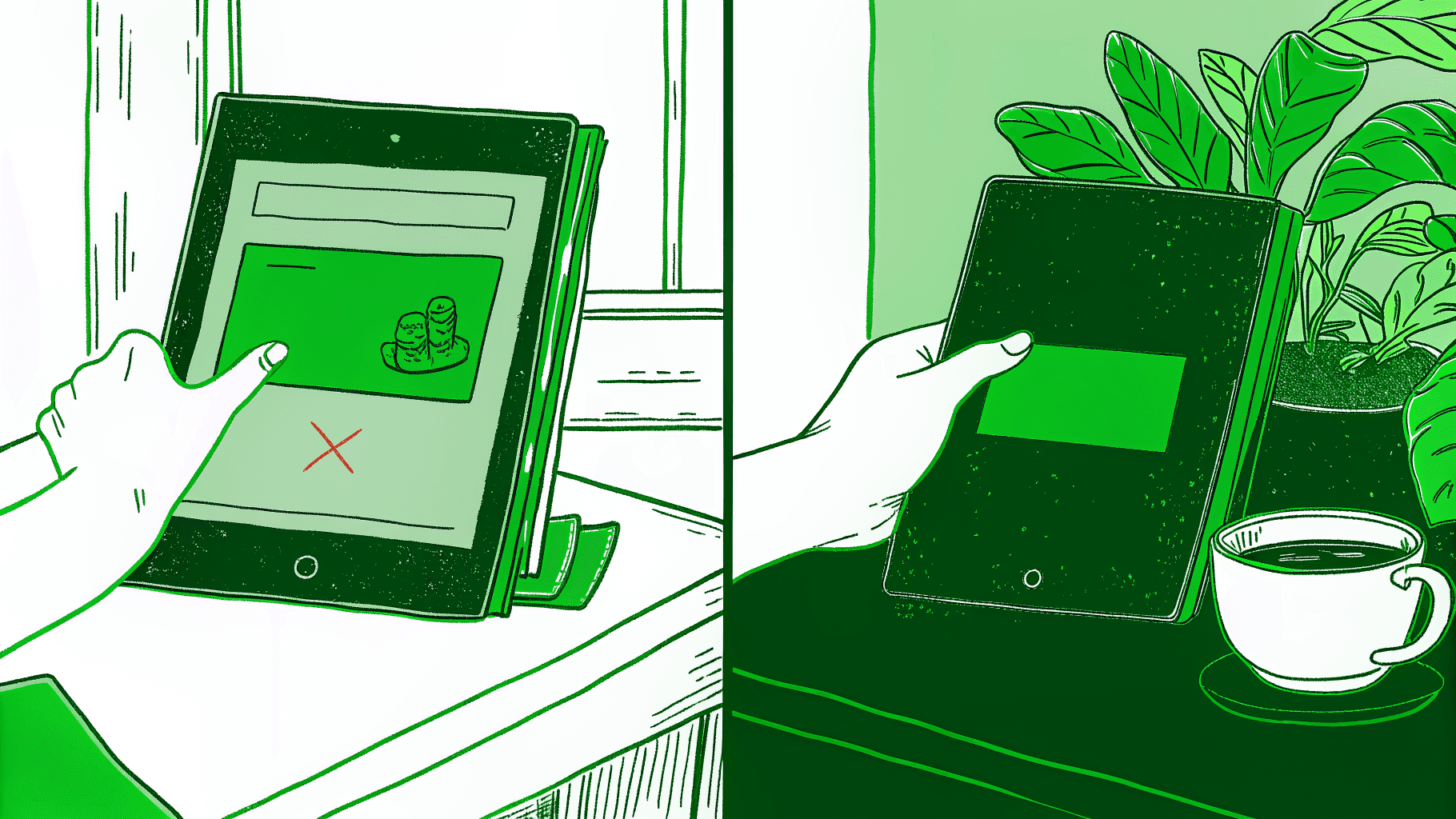 Airline tablet showing hidden cash refund option versus passenger discovering their legal right