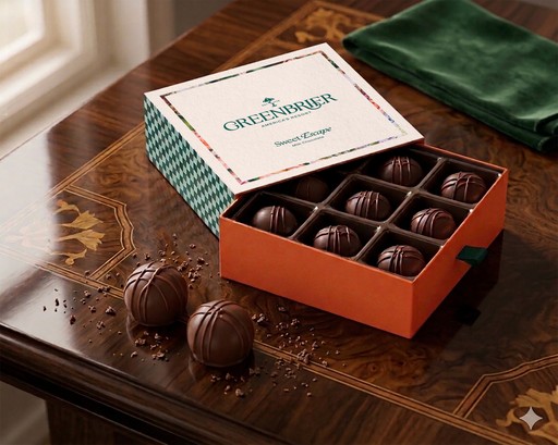 Premium chocolate truffles in Greenbrier packaging.