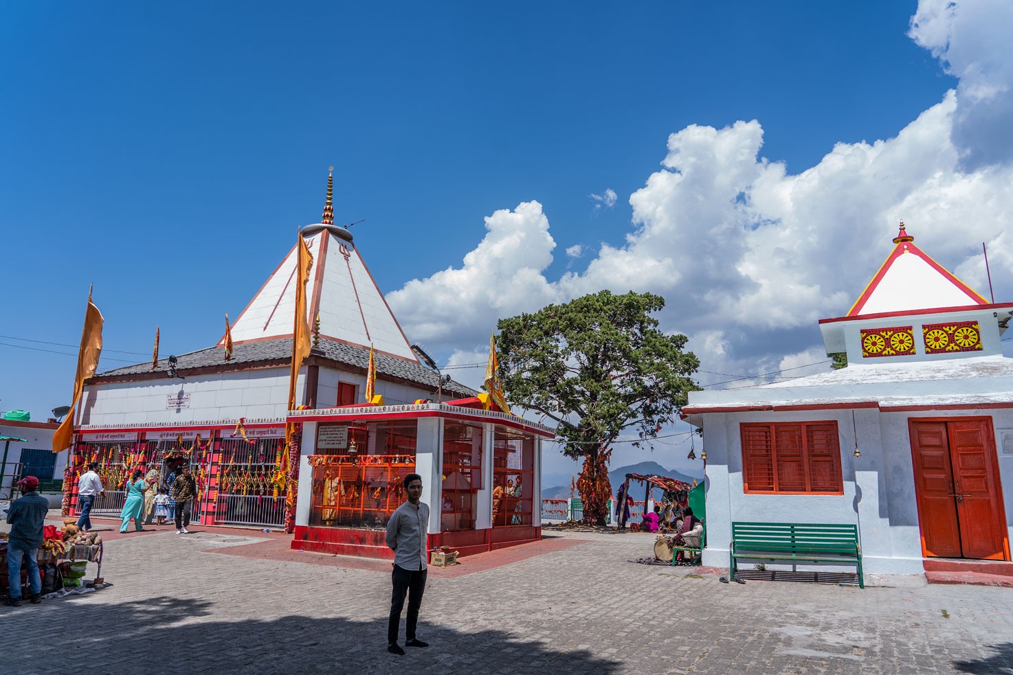 Kunjapuri temple and blue sky from the mountain top in Rishikesh, India