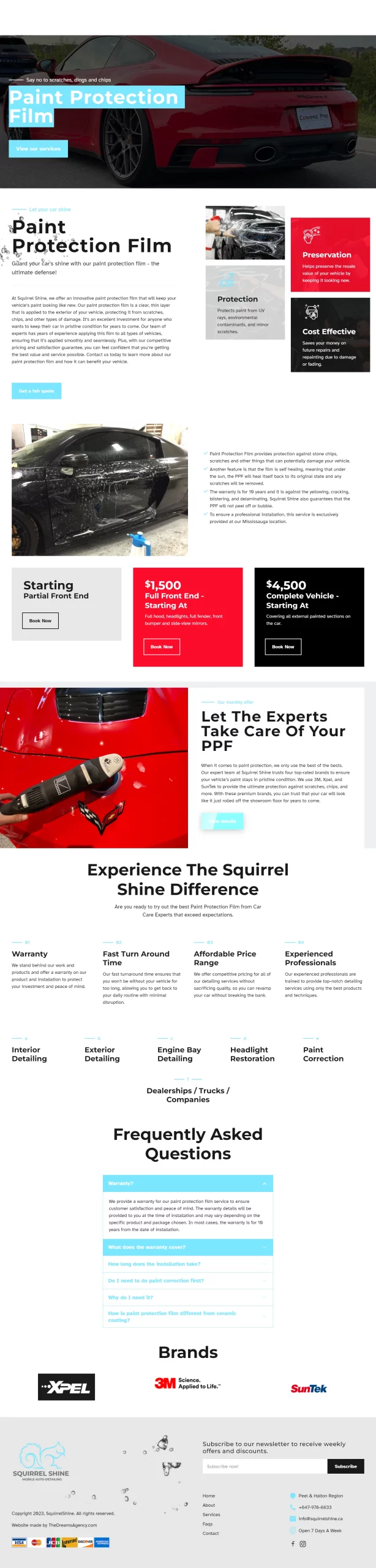 Paint-Protection page for squirrelshine website developed & designed by Dreams Agency Mississauga, Ontario