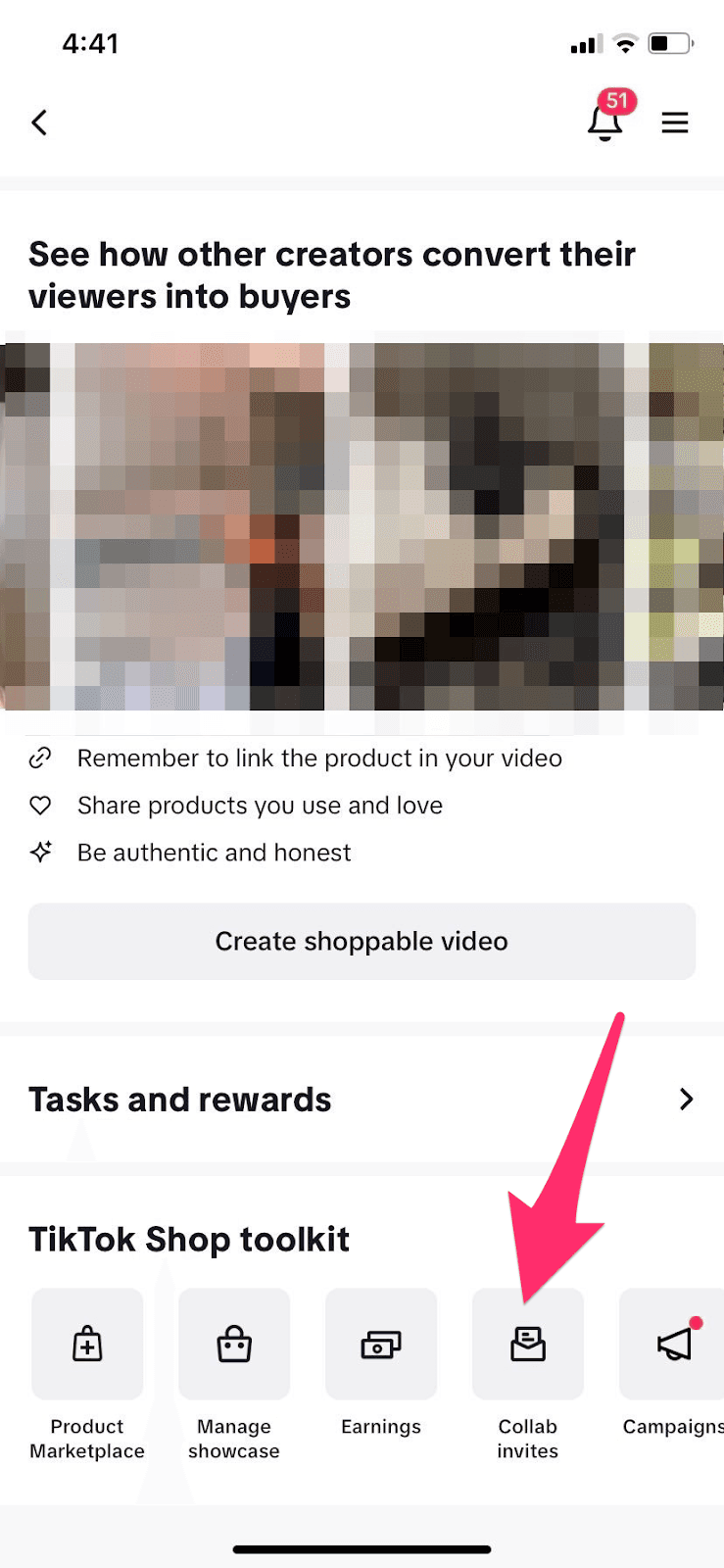 A mobile phone screenshot showing an app interface with options for creating and editing video content, highlighted by an arrow.