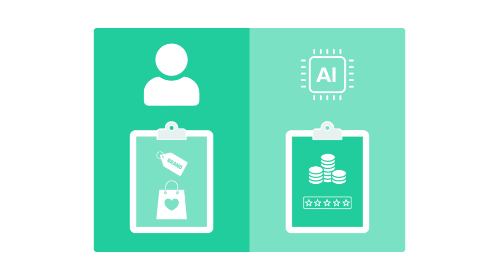 Visual that shows the preference of humans vs ai agents in the purchase consideration