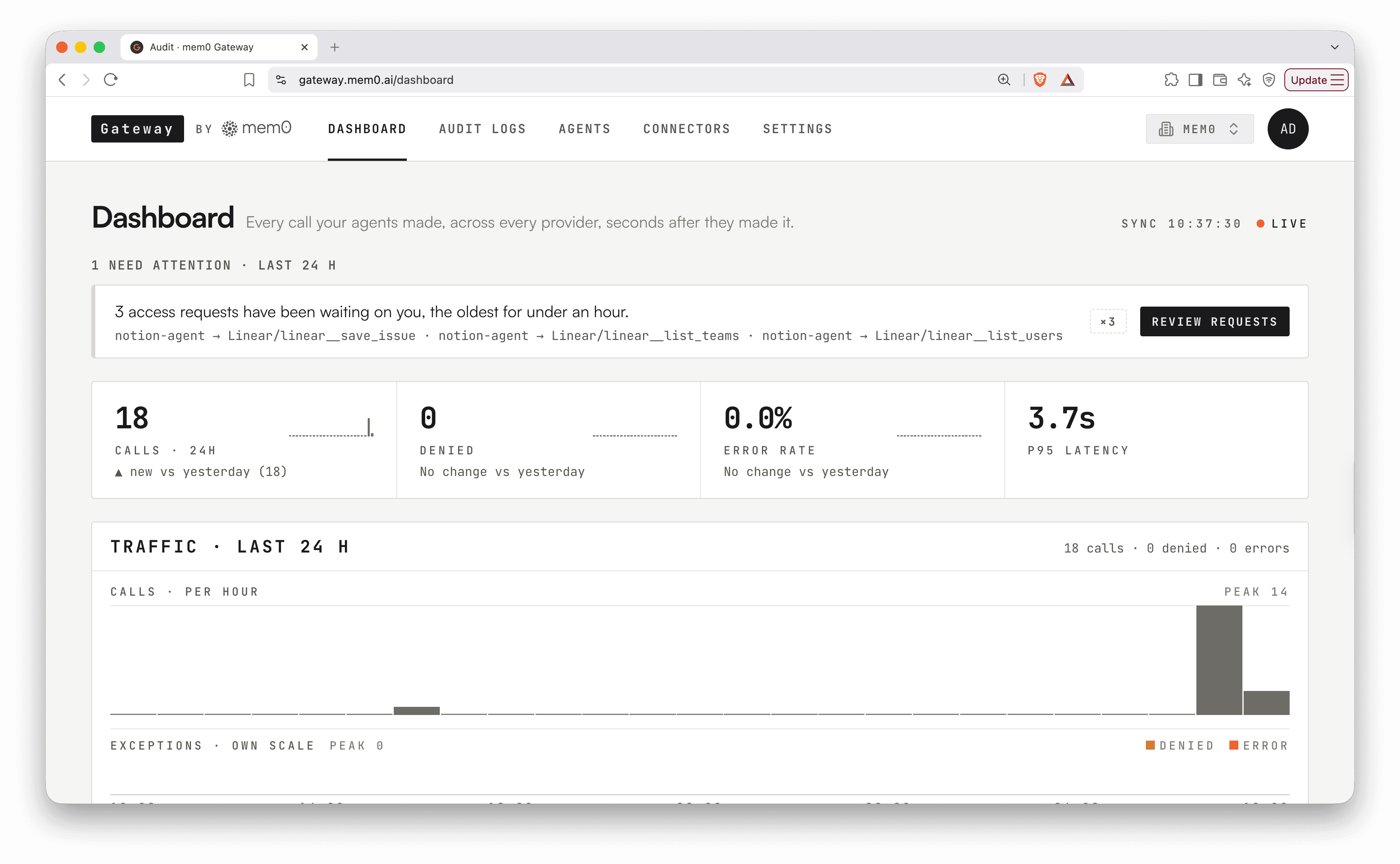 Dashboard showing three pending access requests