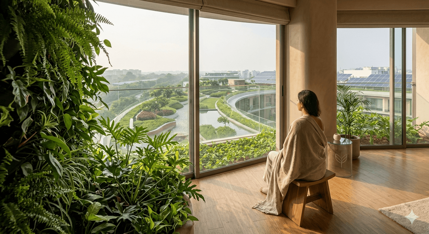 Sustainable vertical garden and eco-friendly balcony view in Sector 113 residential project