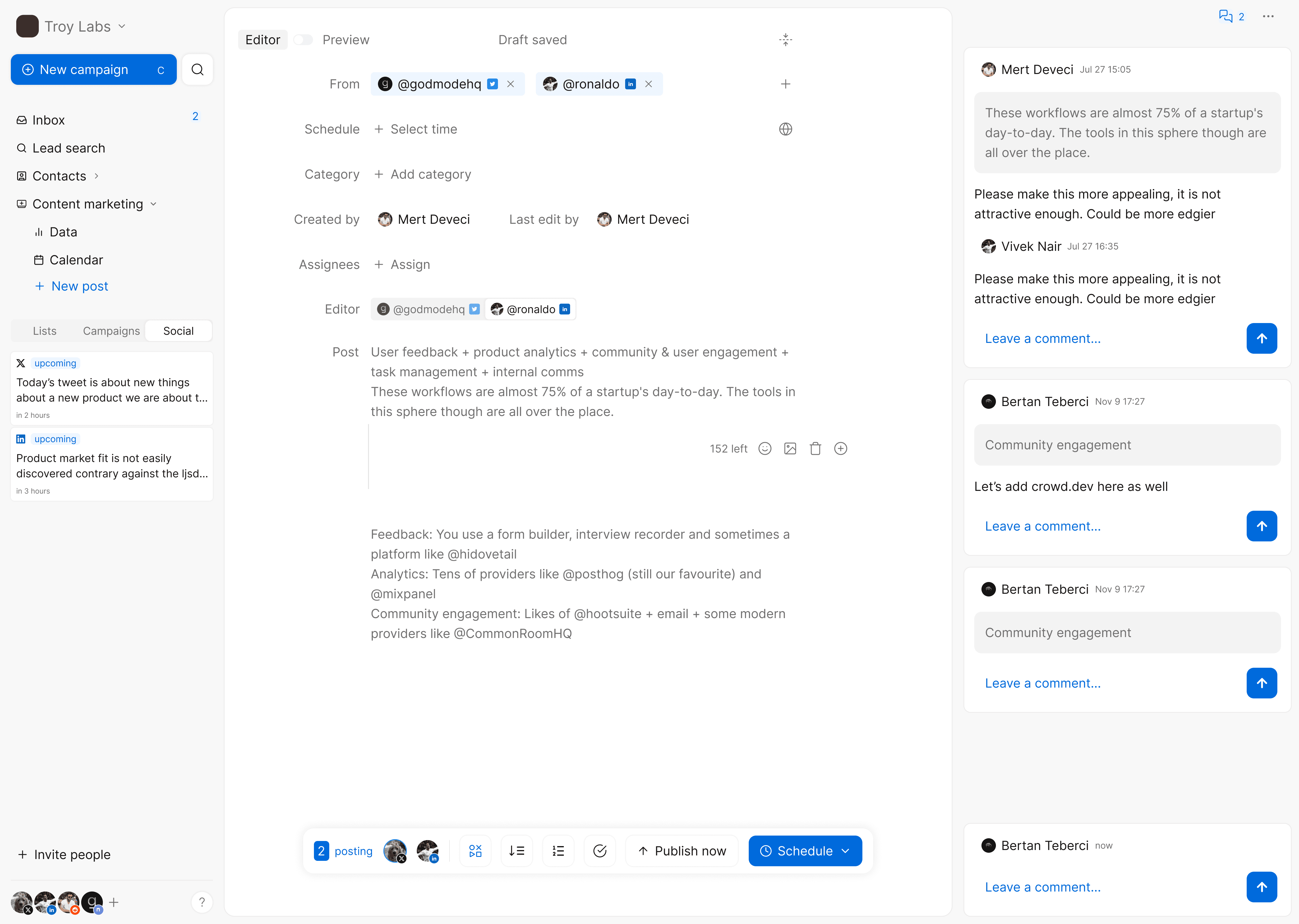 Social post editor