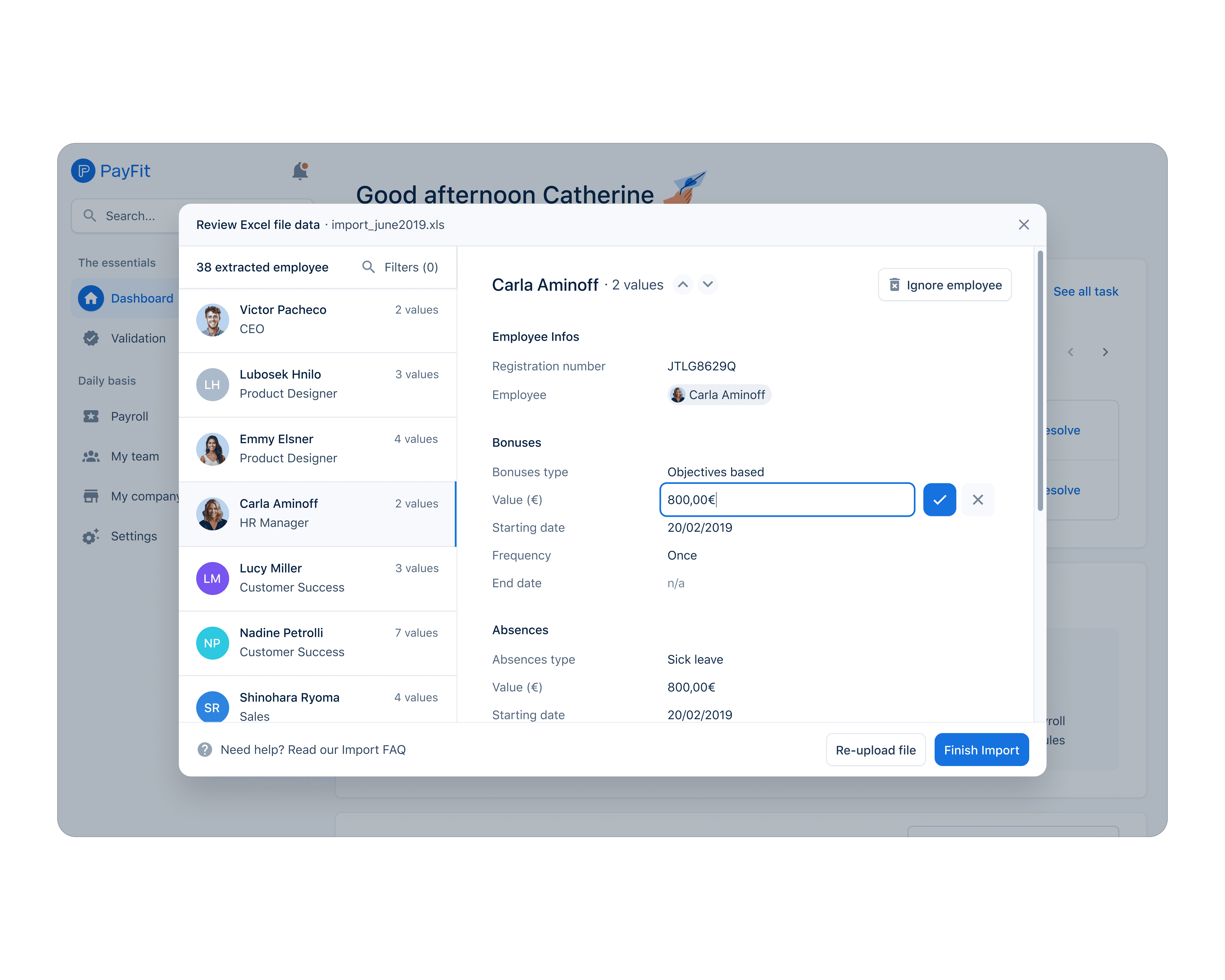 Data import modal