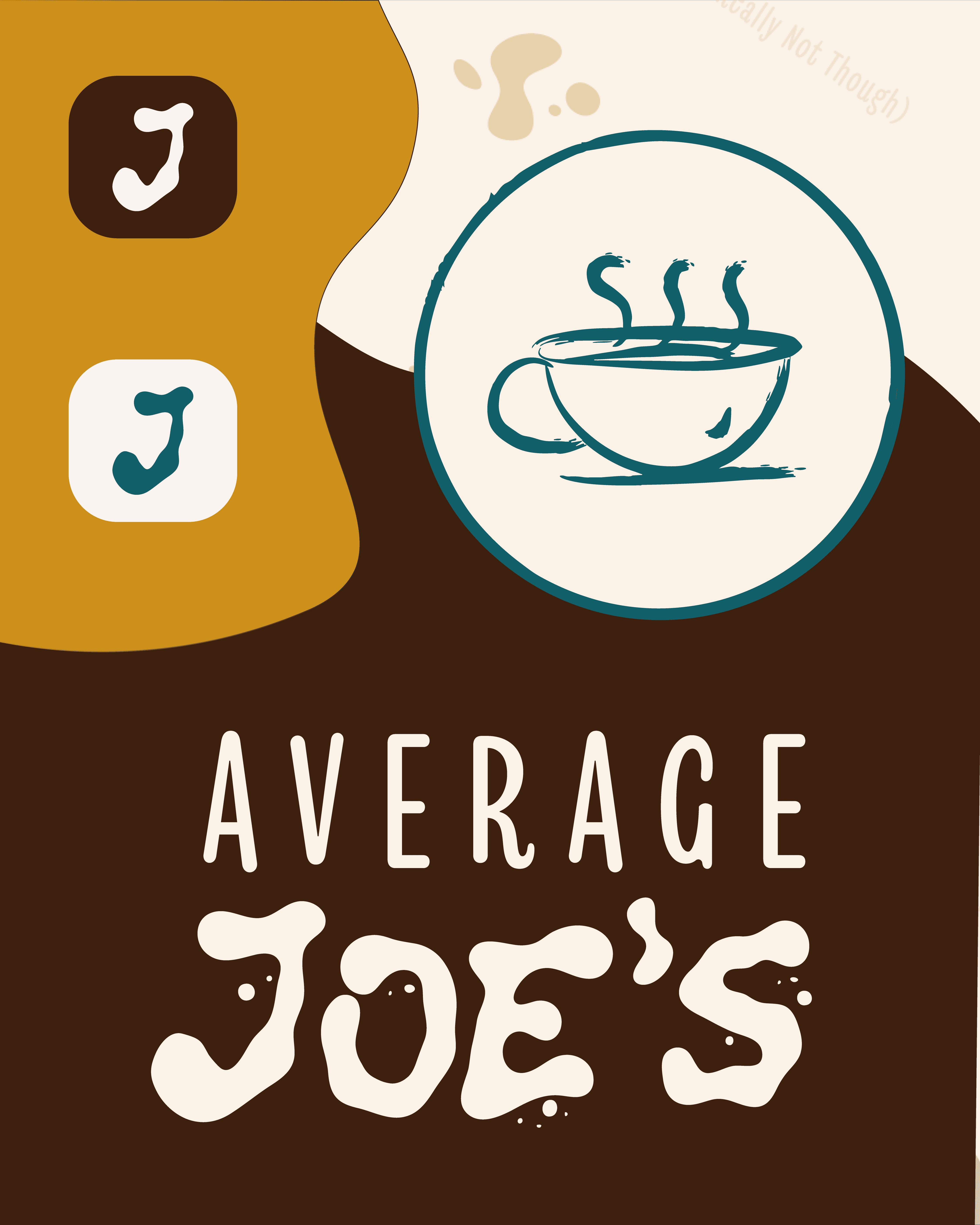 Logo variations on a dark brown background — two "J" lettermarks, a circular cup icon, and the full wordmark in cream.
