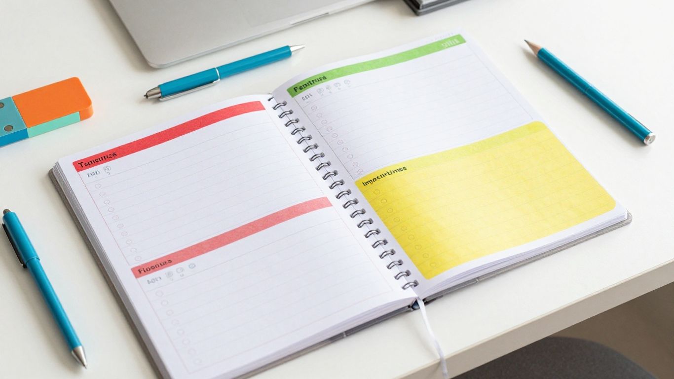 Colorful ADHD visual planner on a desk.
