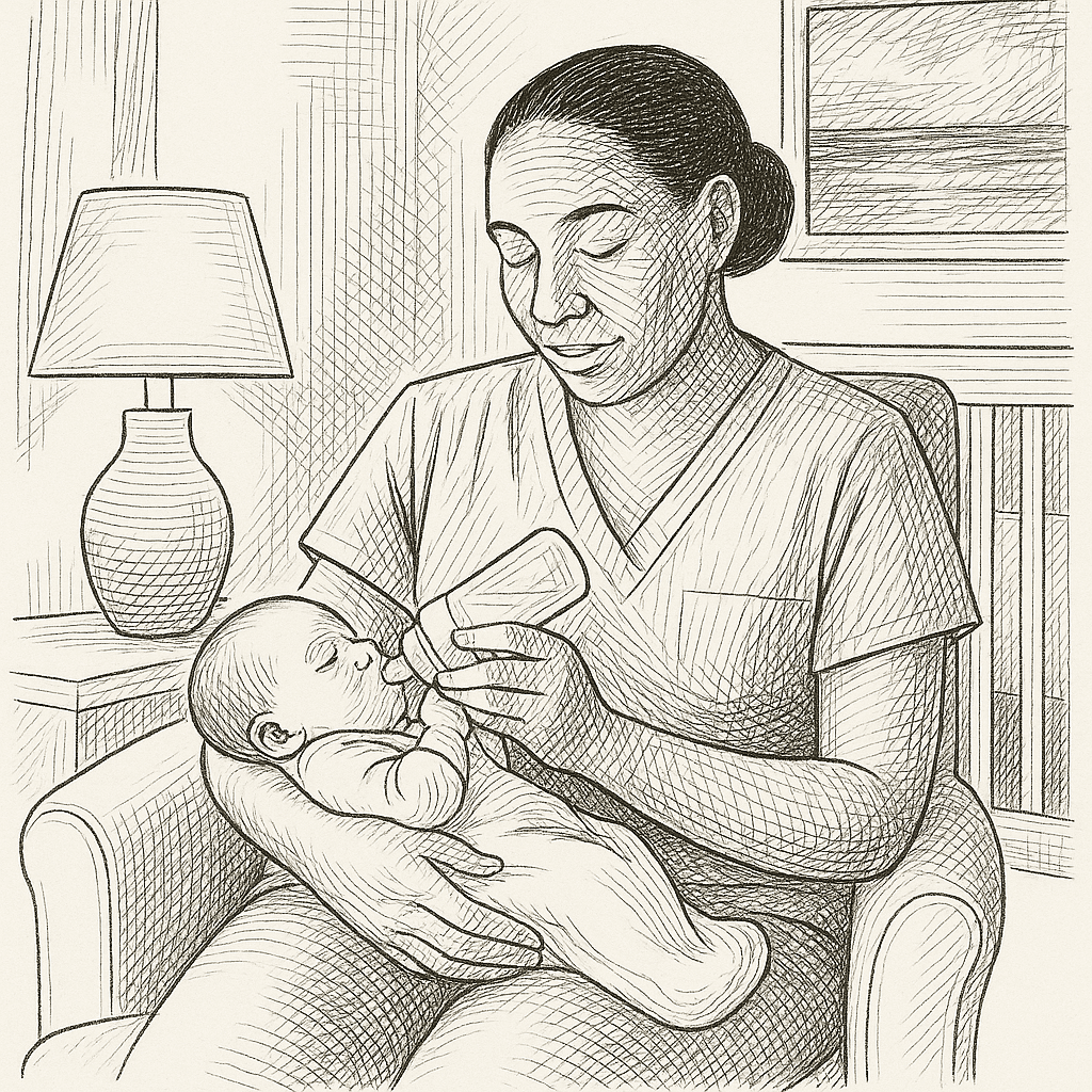 Certified newborn care specialist bottle feeding baby overnight​ іn﻿ Tampa nursery