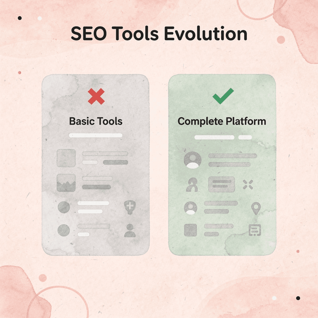 Infographic showing evolution from basic SEO tools to a complete platform - SEO Agency Software