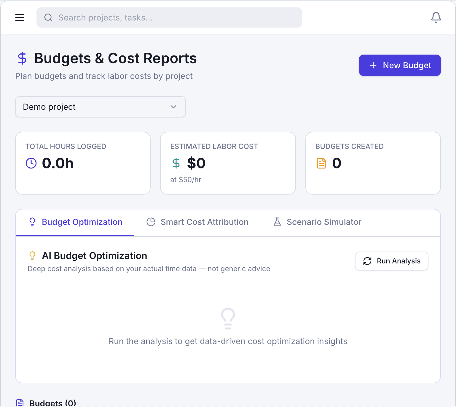 An image of Freelio's budget ui