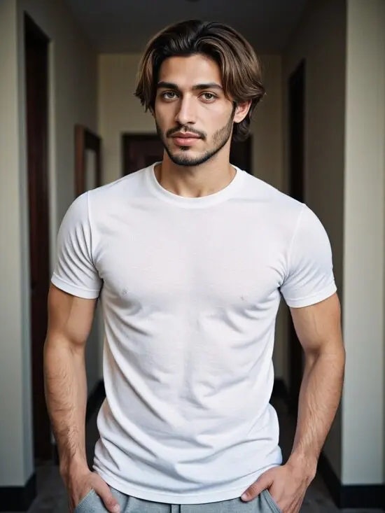 Boy wearing white short-sleeved shirt generated by ai money generator