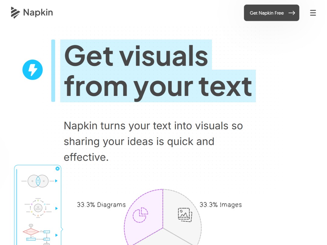 "Convert text to visuals with Napkin for quick idea sharing."