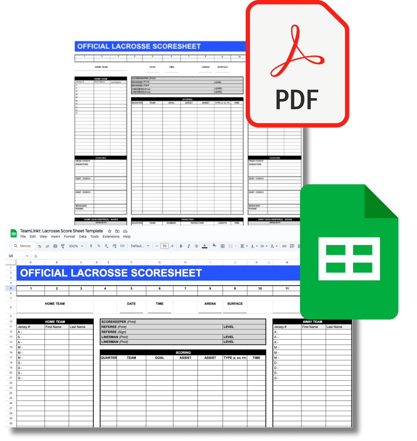 Lacrosse Score Sheet Template PDF and Excel Files