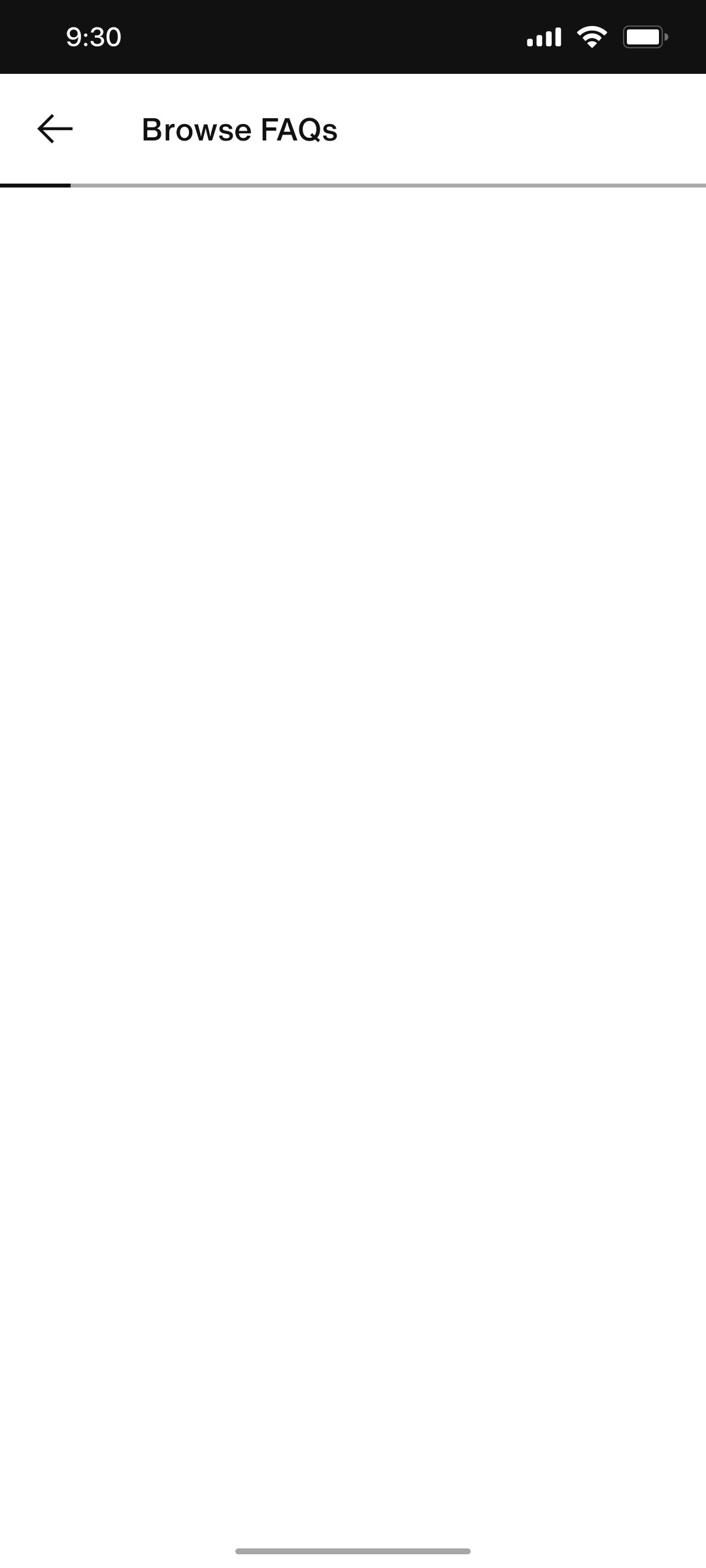 Nike App Browse FAQs Screen