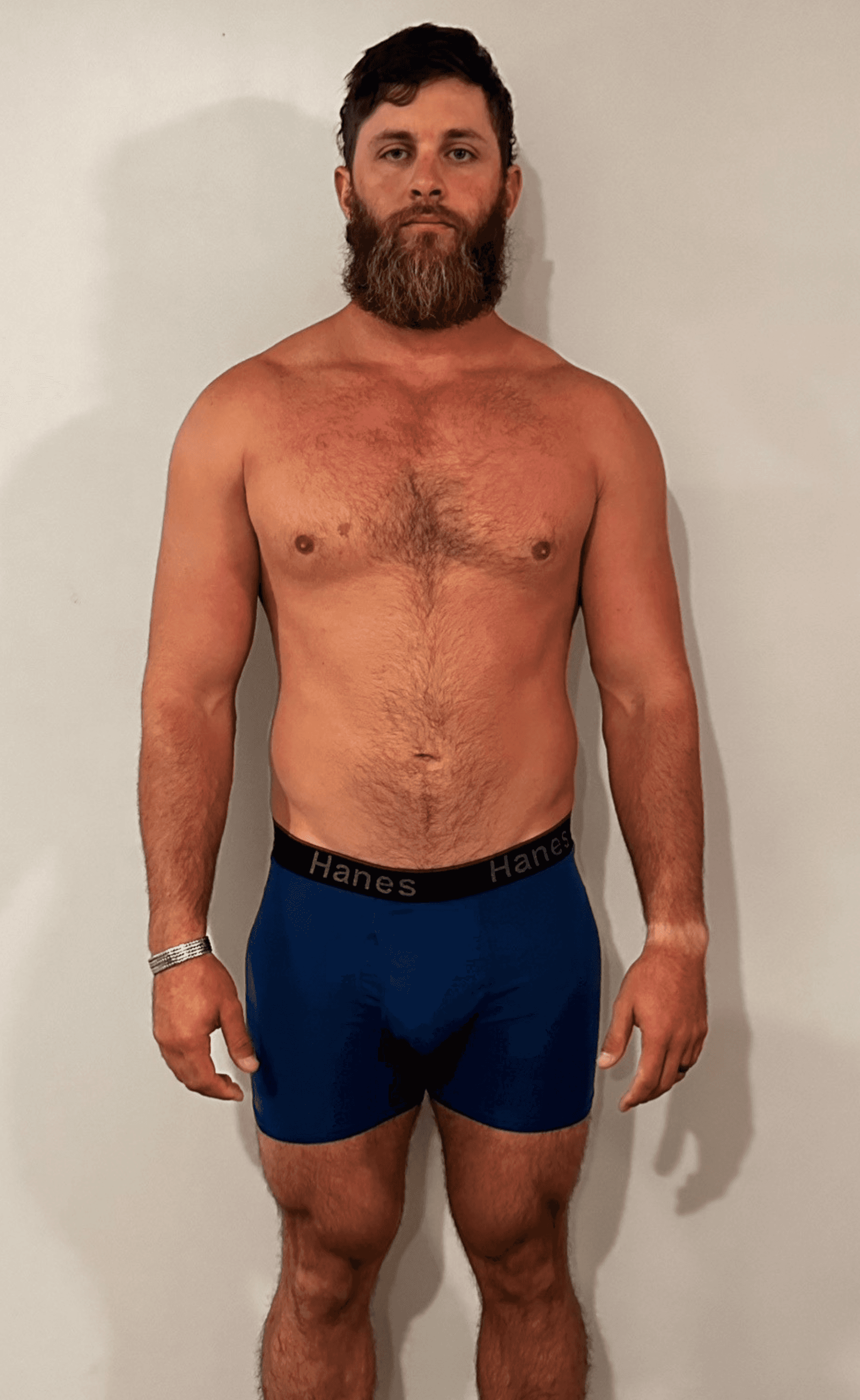 Andy David before photo — starting point with higher body fat before Chasing Gains online coaching