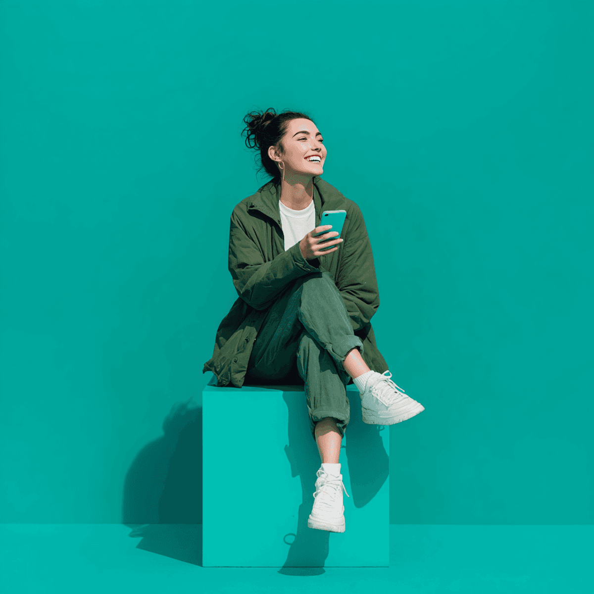 Woman in Teal Setting